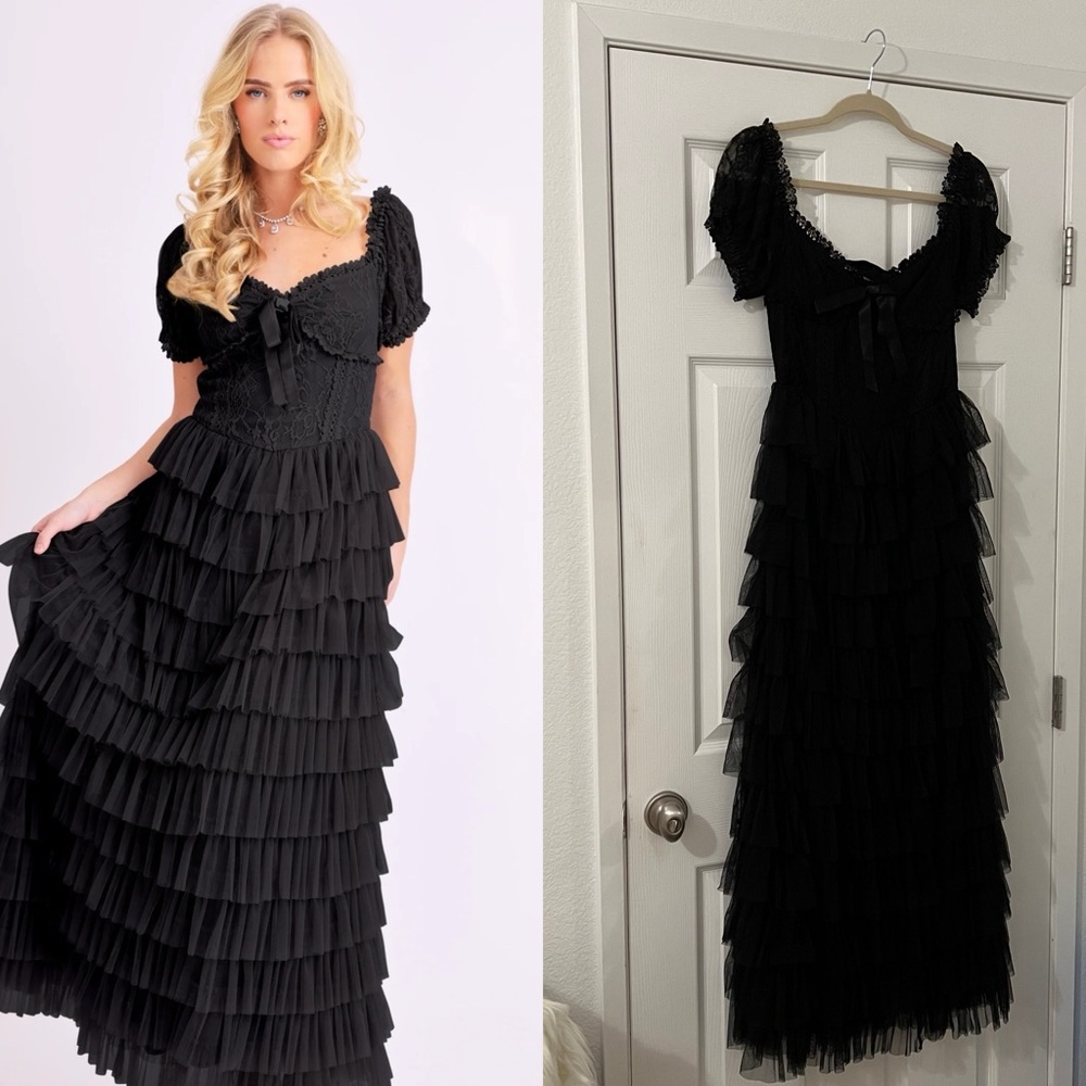 NWT Amy Jane London Sofia Maxi Dress Black Bridgerton Regency Style